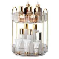 YCIA&DONE front view of clear white organizer showing tidy cosmetics and easy access