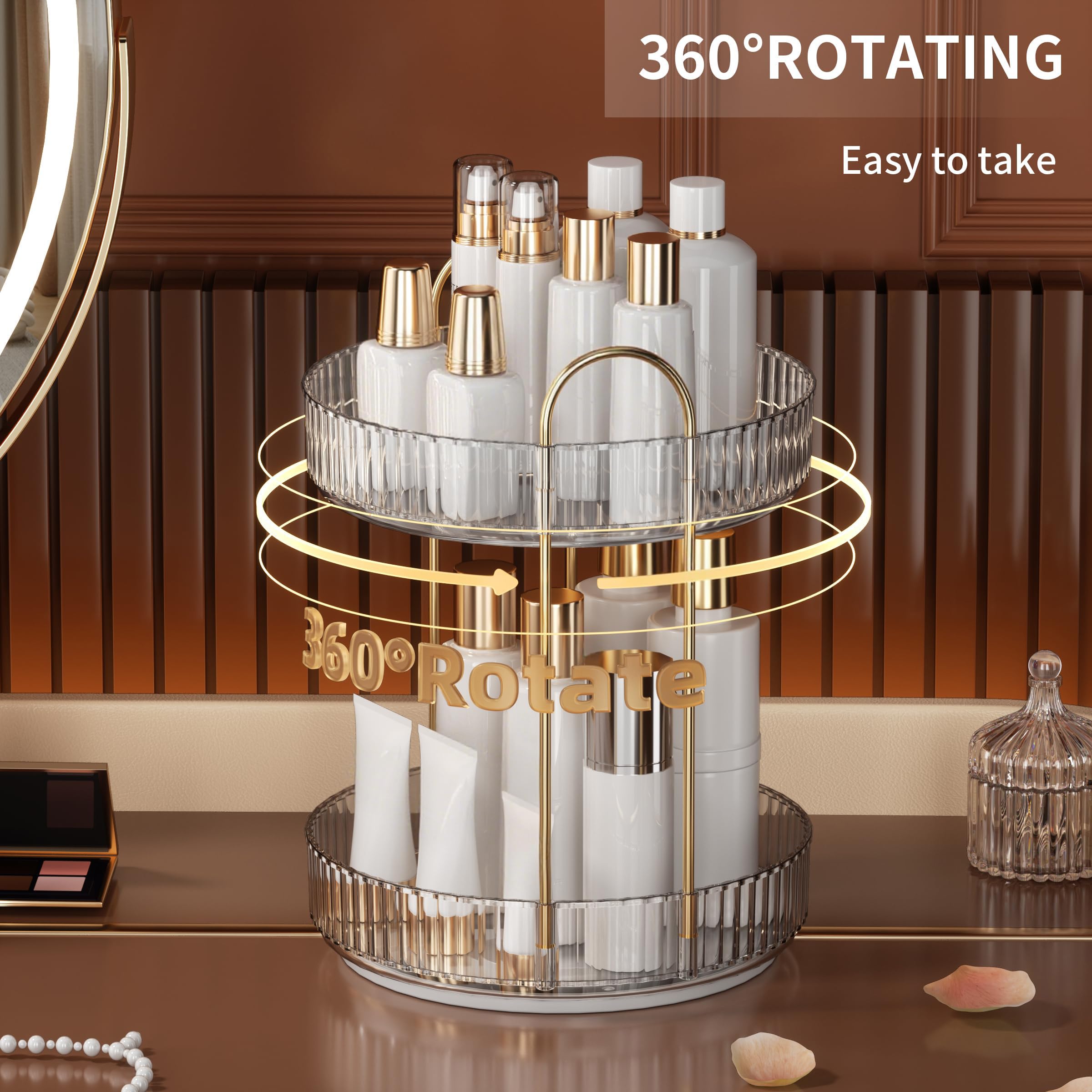 YCIA&DONE lower tray holding tall perfume bottles securely to maximize vertical storage