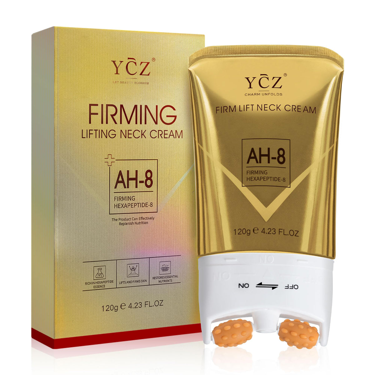 Ycz neck cream front packaging showing bottle and eco-friendly label benefit