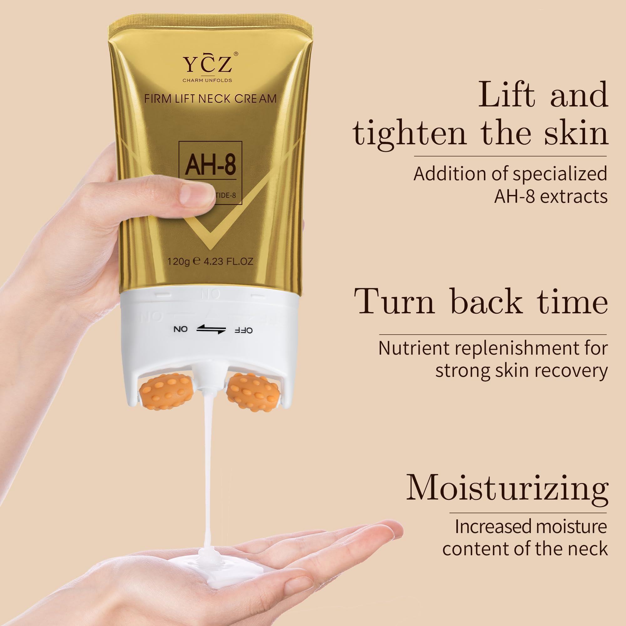 Ycz label close-up highlighting AH-8 hexapeptide and ingredient transparency