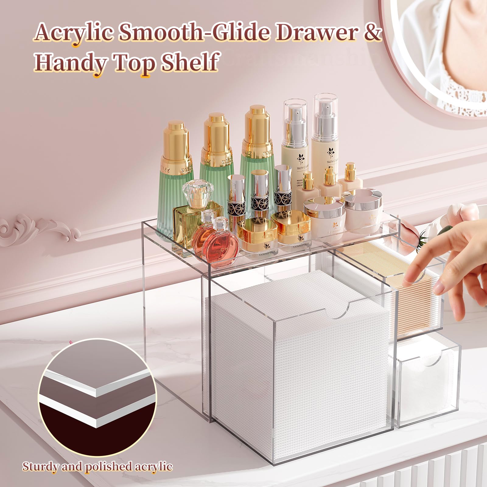 YD Youdepot drawers sliding open to reveal cotton pads and tools for quick reach benefit