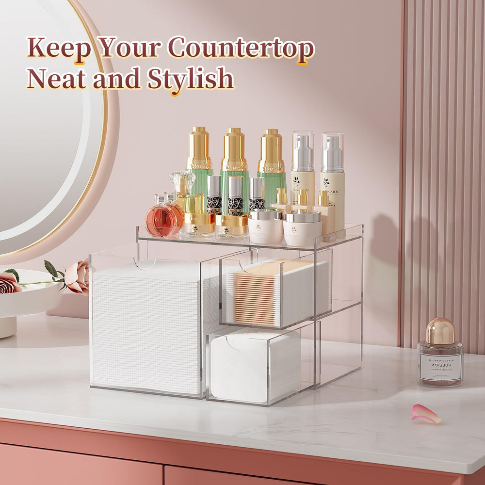 YD Youdepot on a bathroom vanity displaying neat skincare station benefit