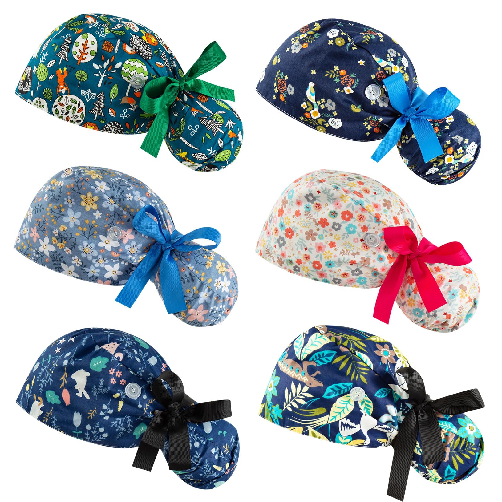 YEAJOIN front view of six-pack caps showing patterns and packaging, convenient rotation