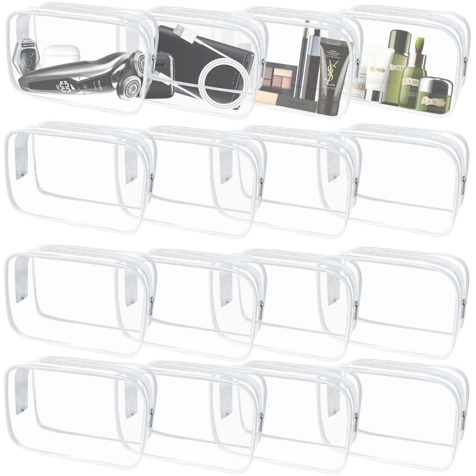 YedsIntu front packaging showing 16 clear makeup bags for easy travel organization