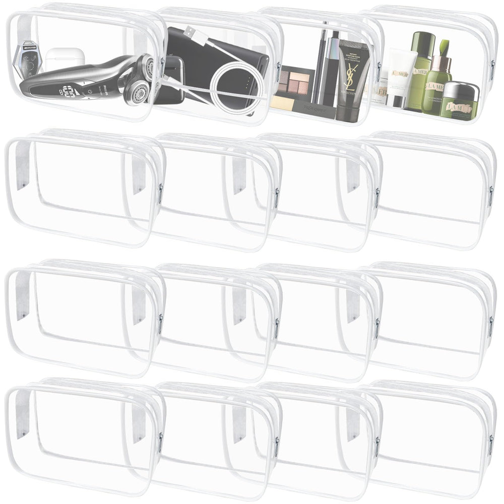 YedsIntu front packaging showing 16 clear makeup bags for easy travel organization