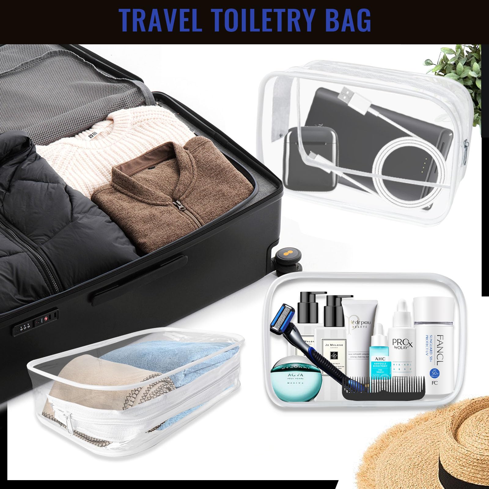 YedsIntu pouch interior with travel bottles showing 3-1-1 carry-on fit