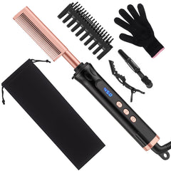 YEGUBEGU hot comb front view showing ergonomic handle and ceramic teeth for smooth styling