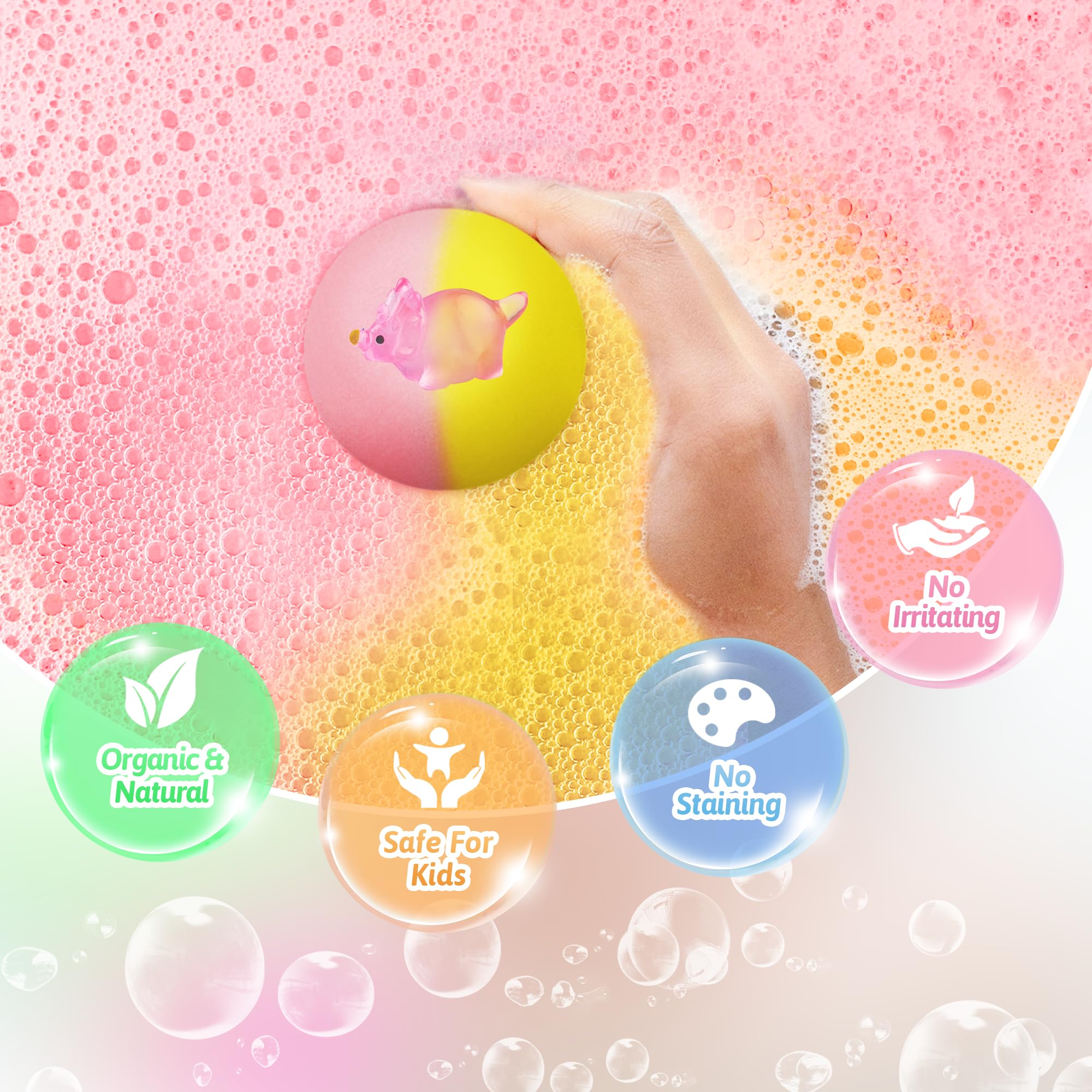 Yekery bath scene with child watching fizzing bomb, encouraging calm and joyful bath time