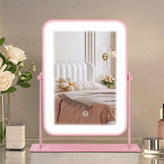 YEKKOPT front view pink vanity mirror showing compact design and stable base benefit