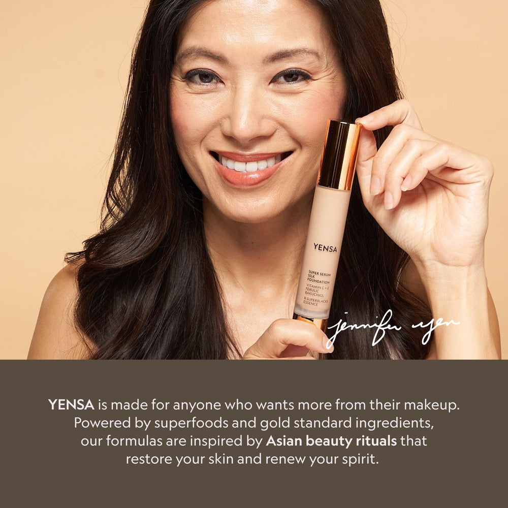 YENSA foundation inside a makeup bag lifestyle shot, shows everyday portability and routine use