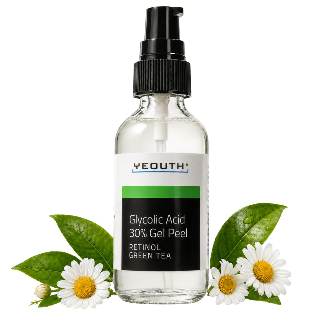 YEOUTH front packaging showing the glycolic peel for clearer-looking skin