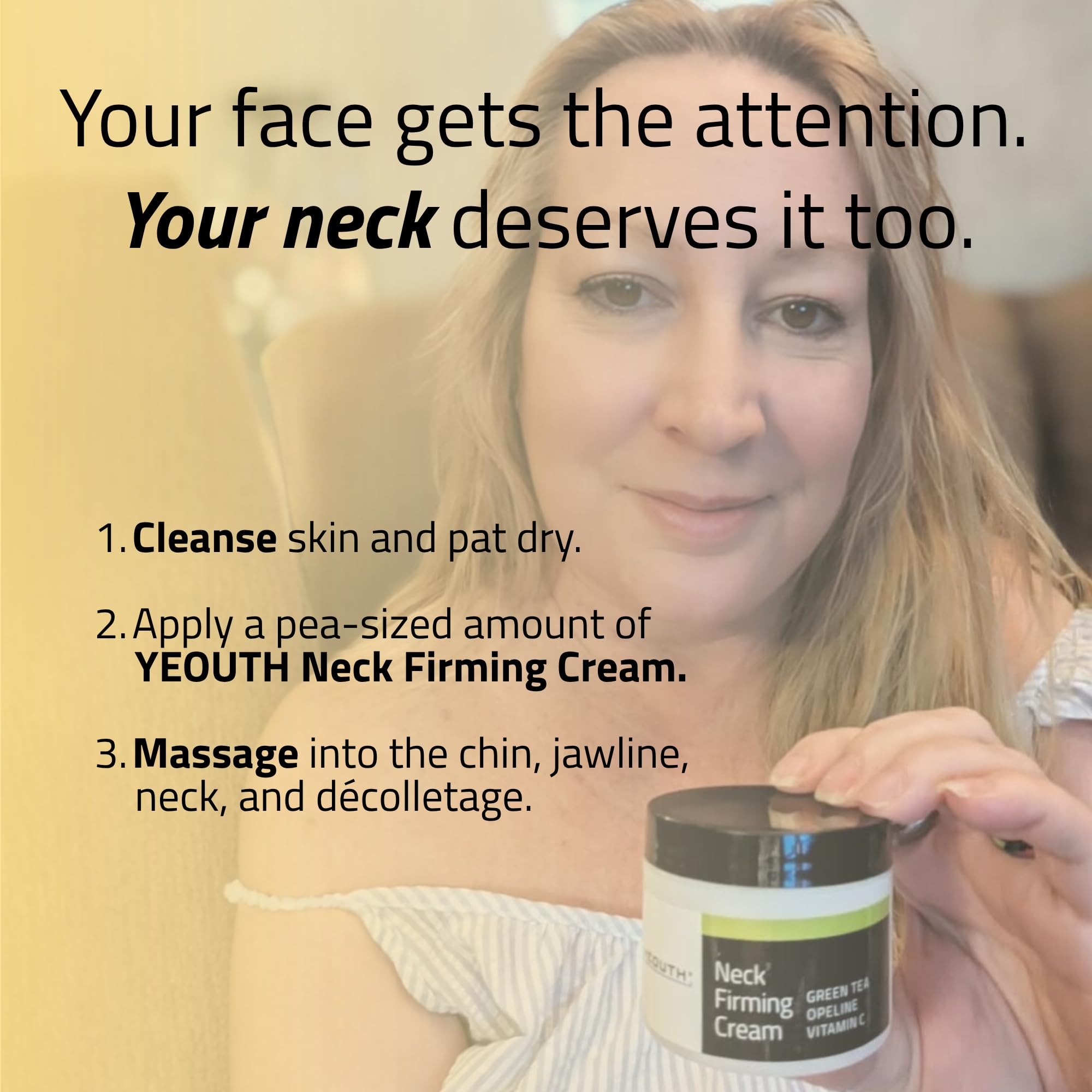 YEOUTH lifestyle shot on décolleté showcasing hydrated, refined appearance