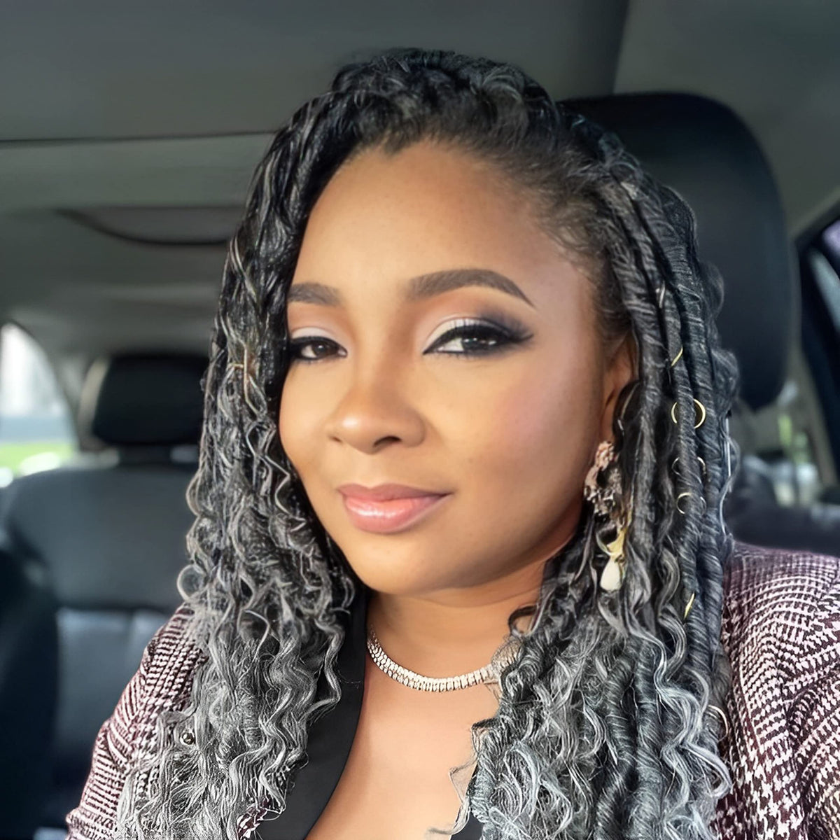 YESEGO front packaging view showing ombré grey faux locs, easy styling benefit