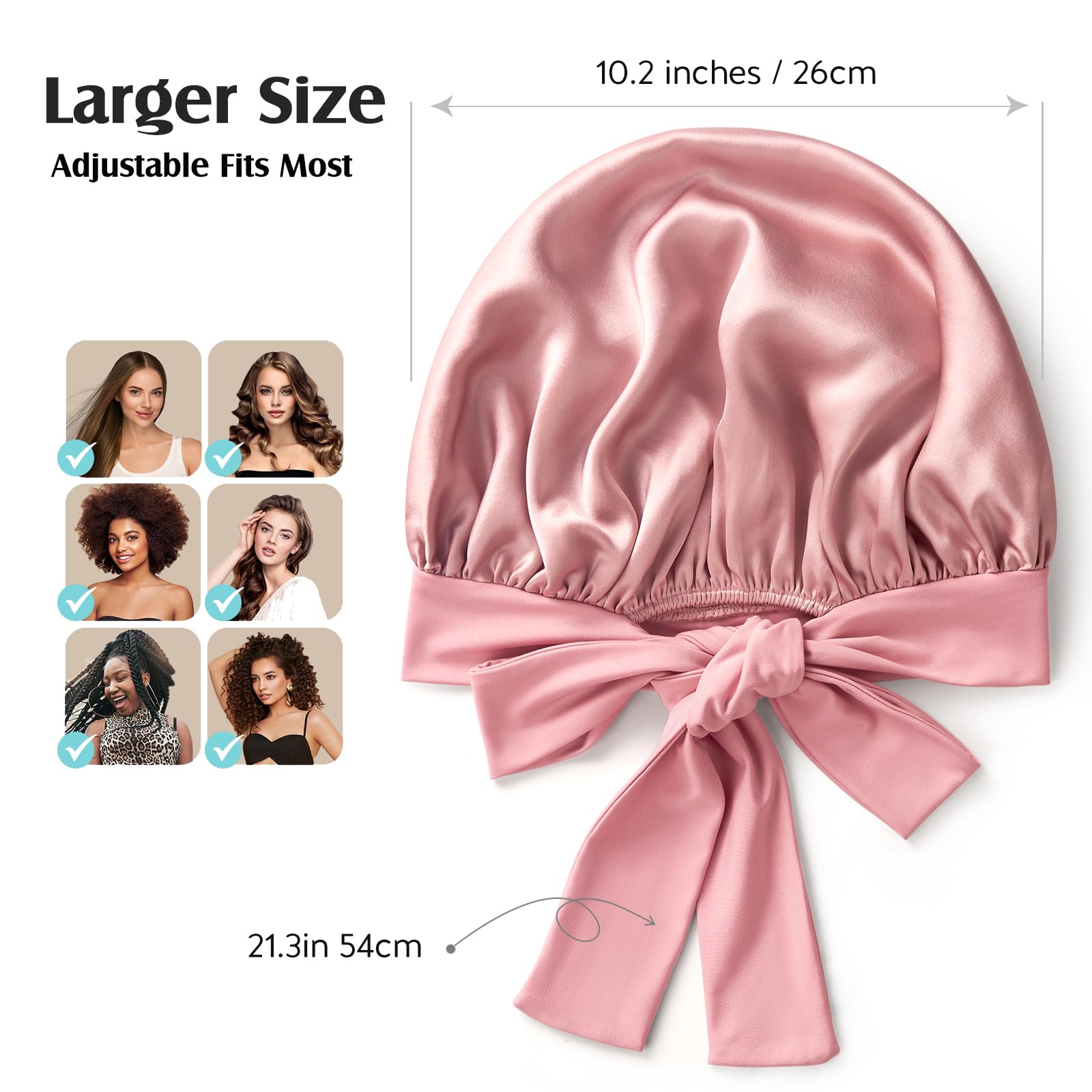 YFONG model sleeping wearing bonnet illustrating reduced frizz and protected hairstyle