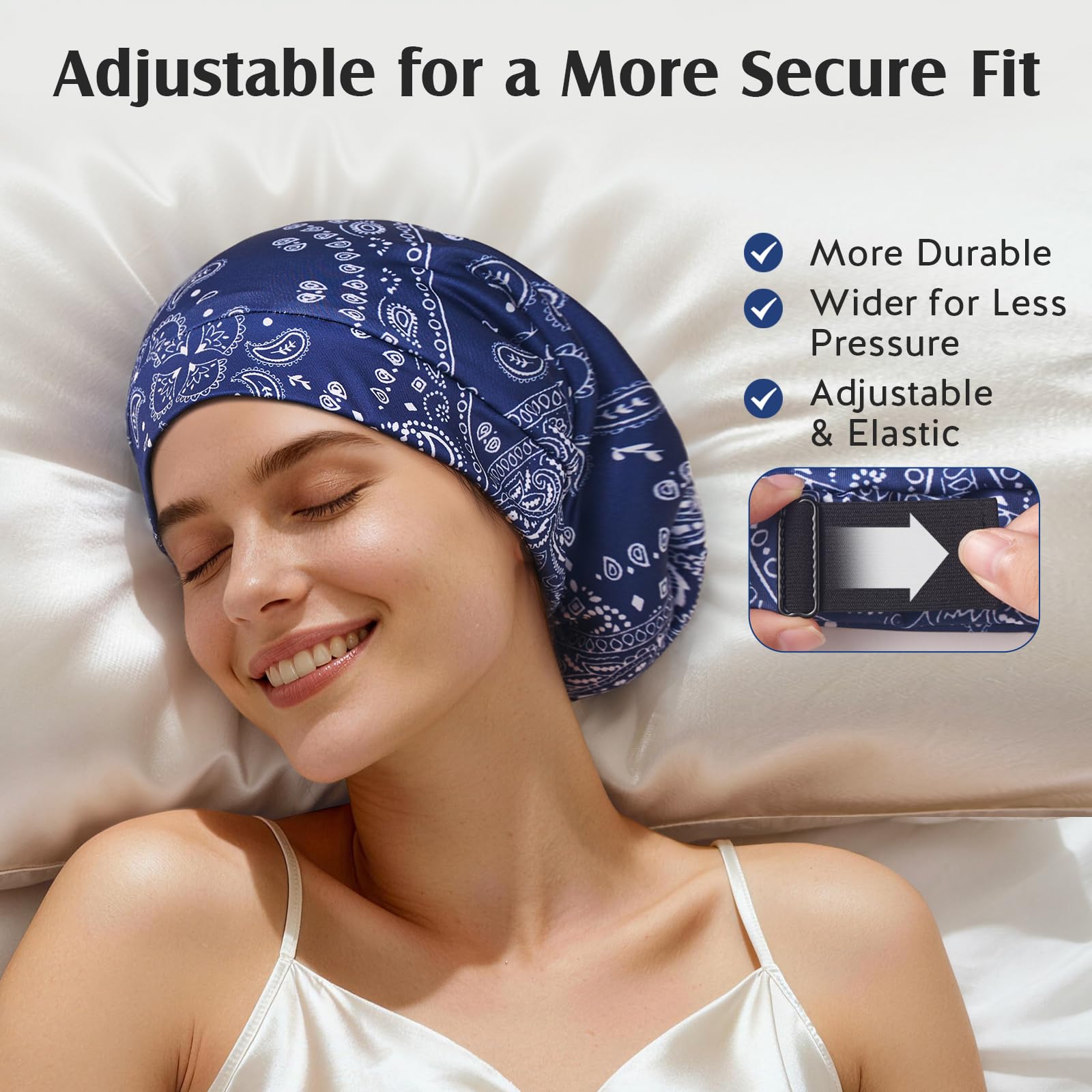 YFONG woman wearing bonnet in relaxed setting protecting hair and preserving hairstyle