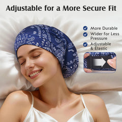 YFONG woman wearing bonnet in relaxed setting protecting hair and preserving hairstyle
