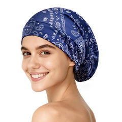 YFONG front view of bonnet showing stylish printed outer and neat shape for protection