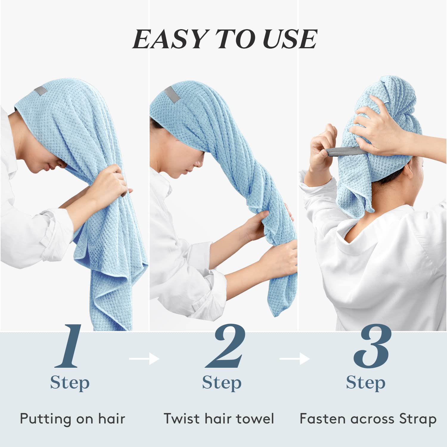 YFONG towel absorbing water from wet hair to speed drying