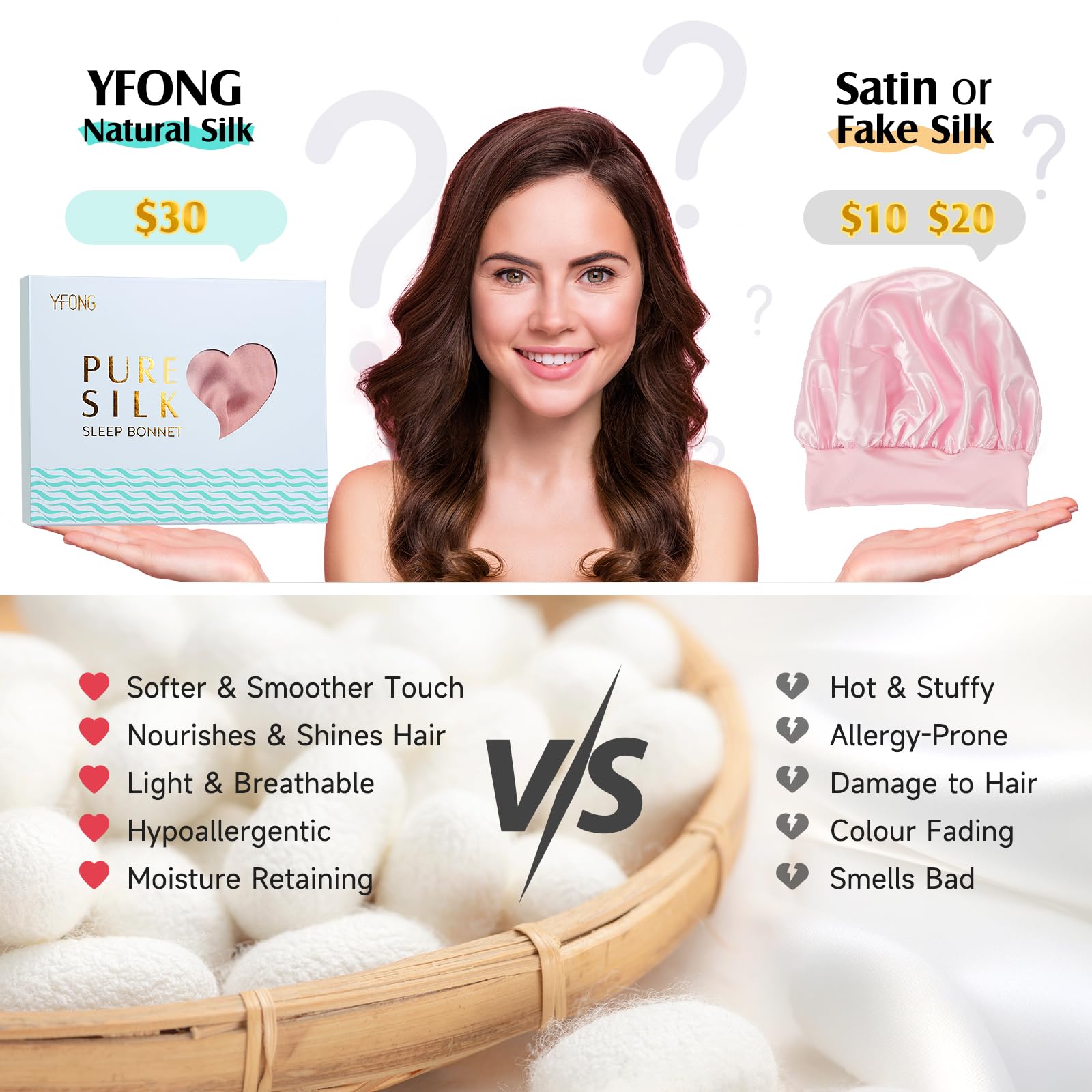 YFONG wide elastic band inside bonnet demonstrating comfortable, imprint-free fit