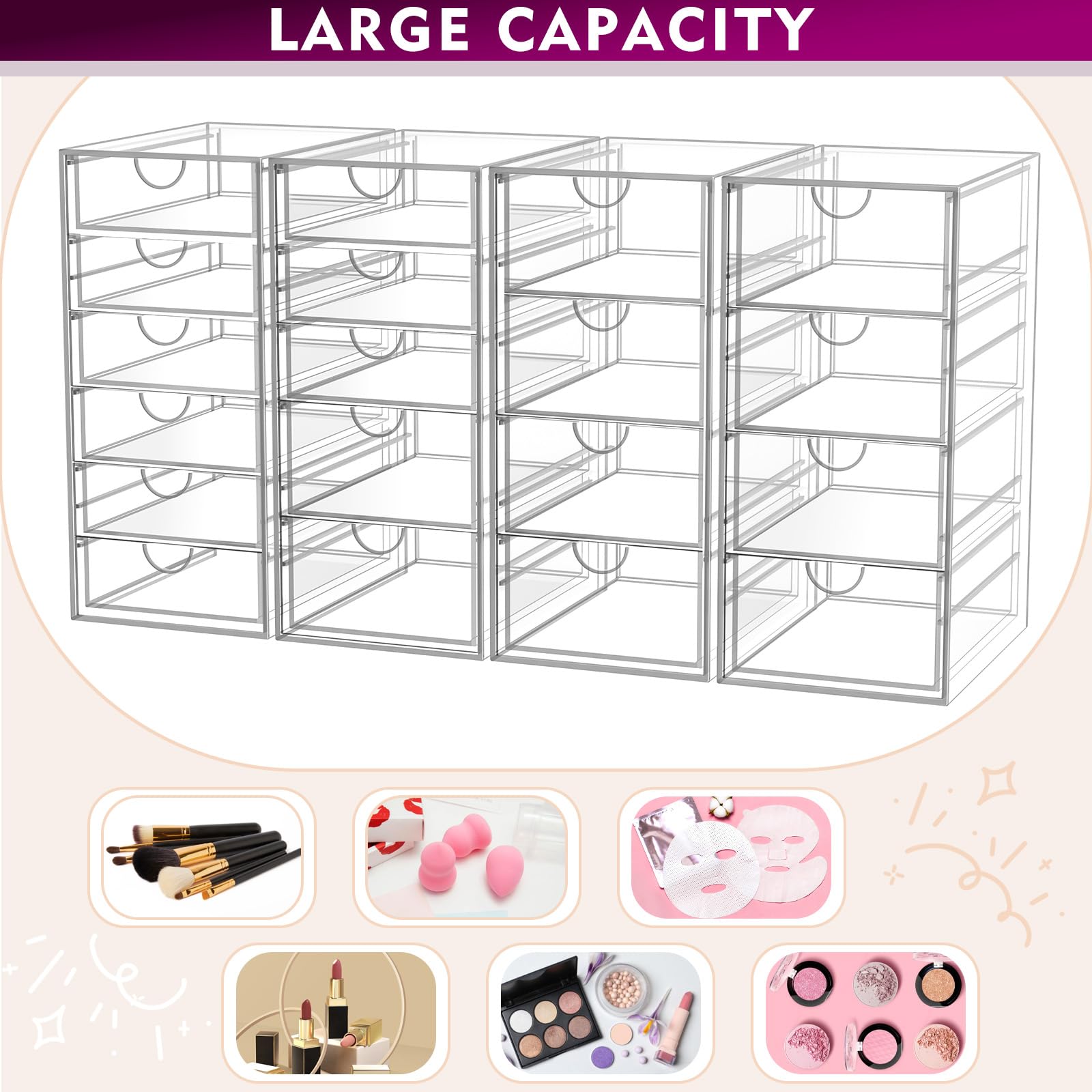YFXCVSL organizer on vanity with makeup sorted for faster morning prep