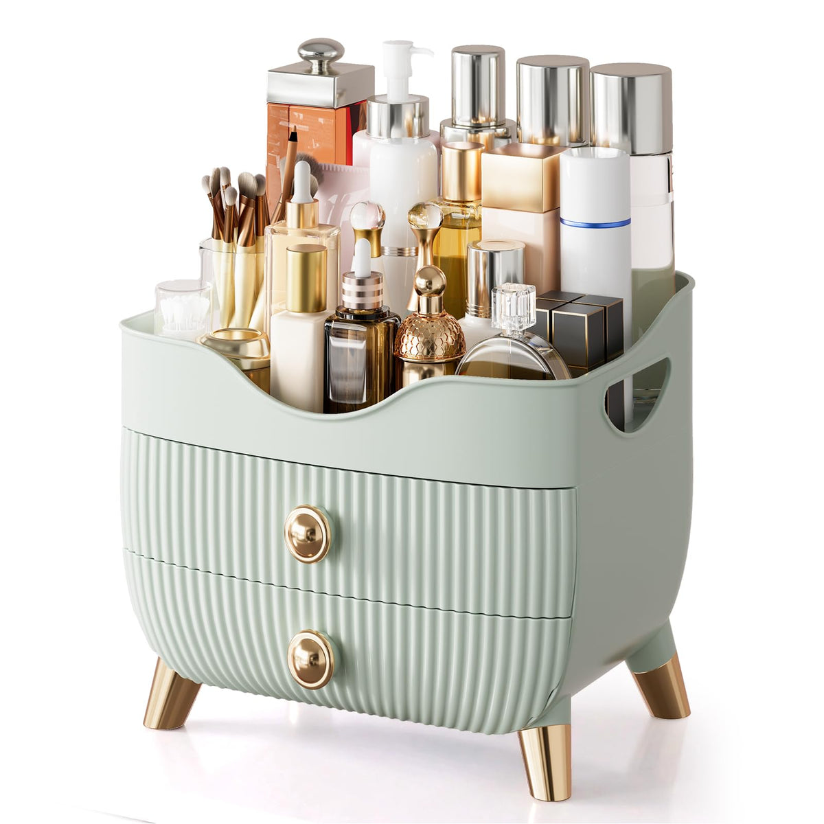 YGJT front view showing organized cosmetics and space-saving benefit