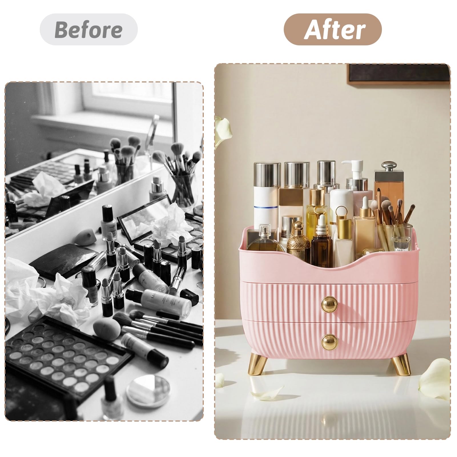 YGJT lifestyle shot on bathroom counter demonstrating sleek, space-saving benefit