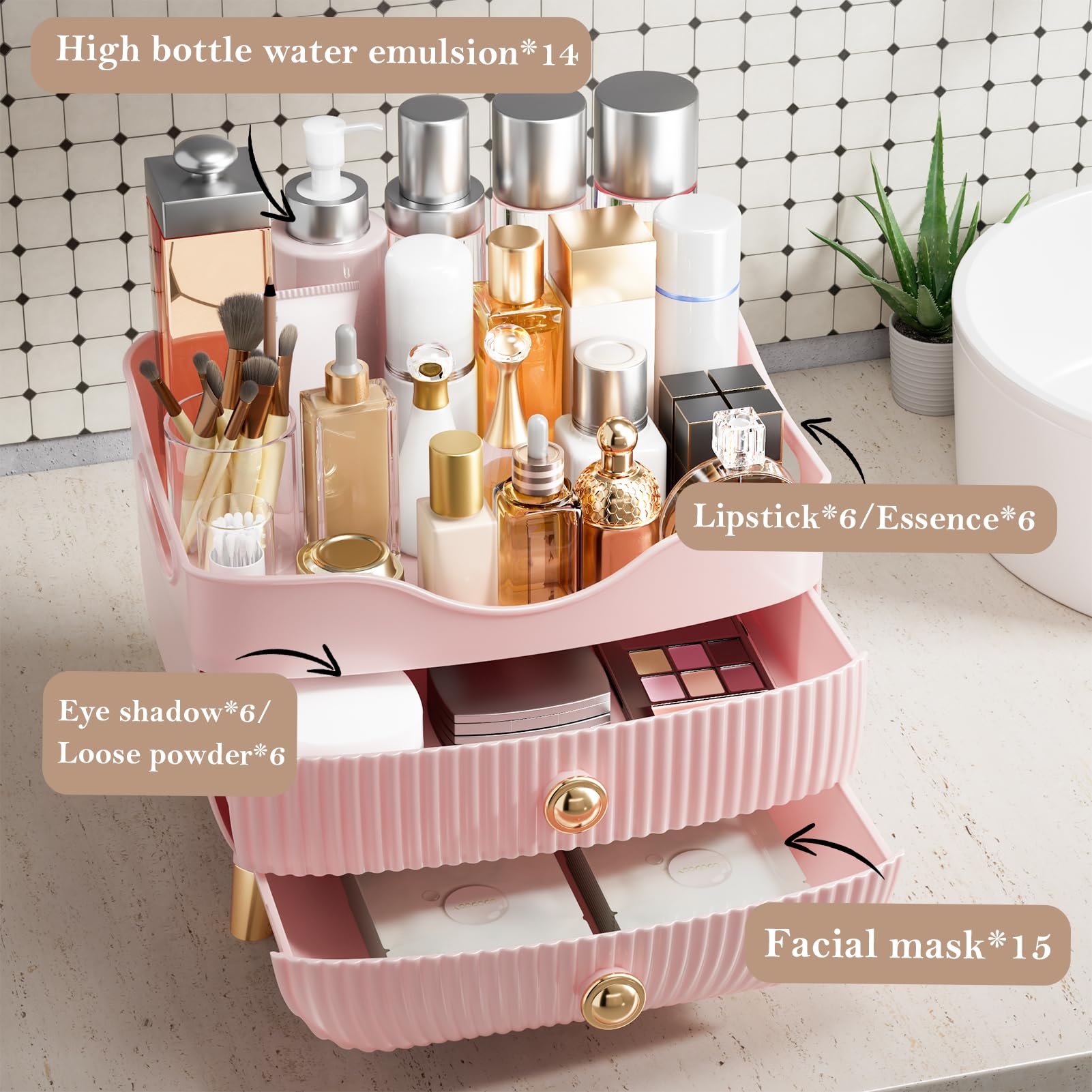 YGJT top compartment holding tall skincare bottles for quick reach