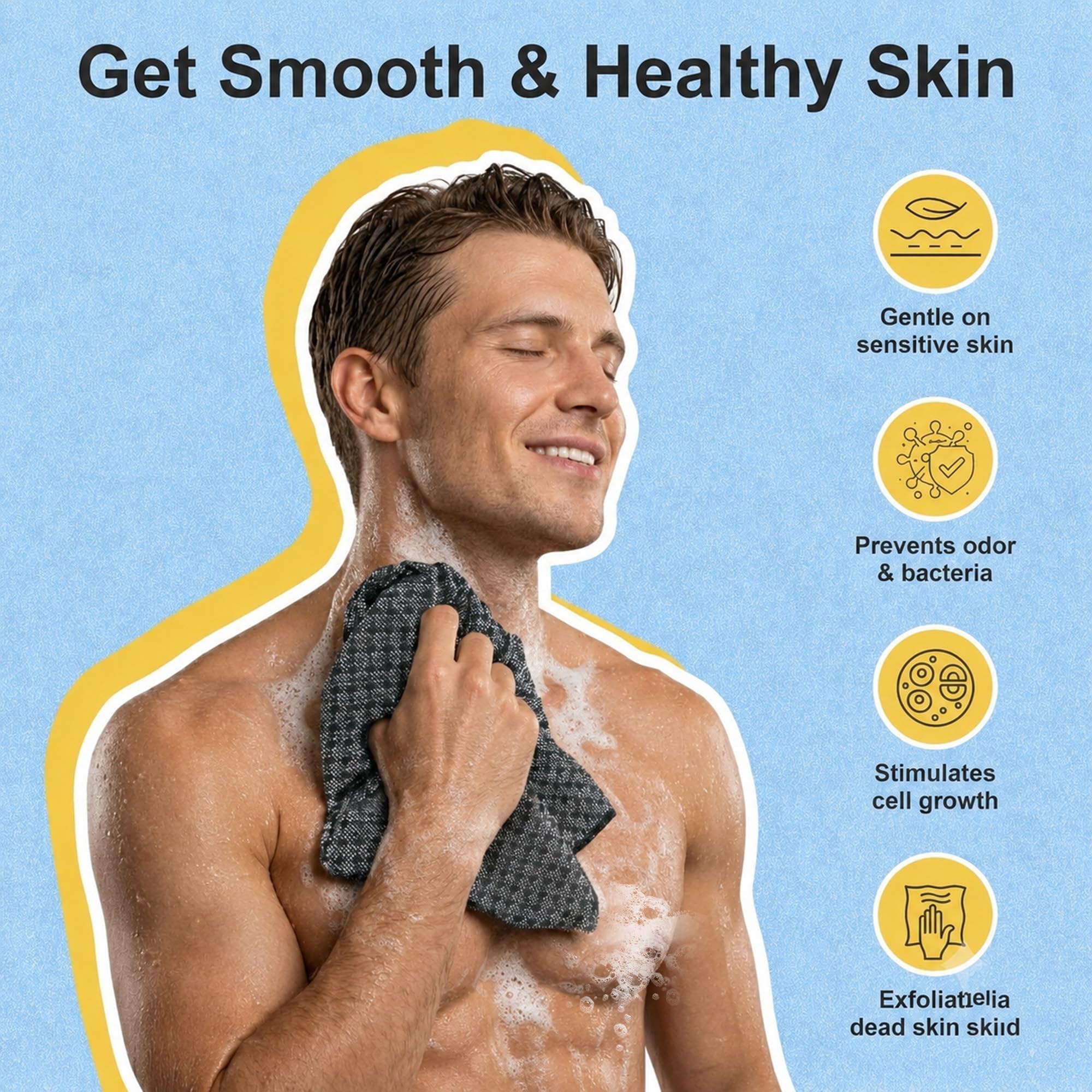 Yiclick 40-inch body scrubber stretched out demonstrating full back reach