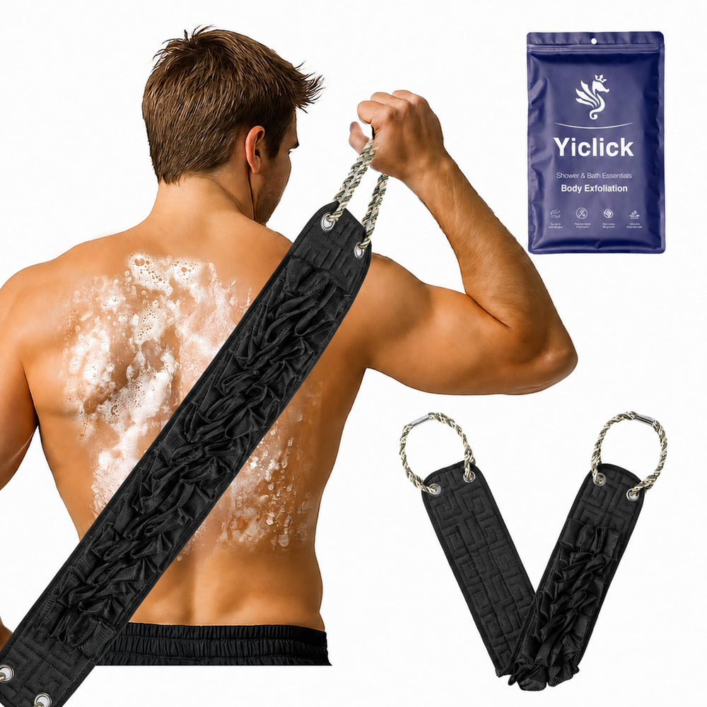 Yiclick front view showing dual-sided scrubber and easy reach benefit