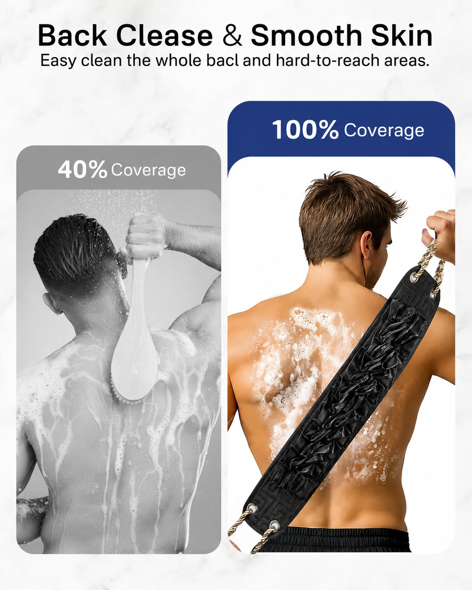 Yiclick in-shower use demonstrating back coverage and ease