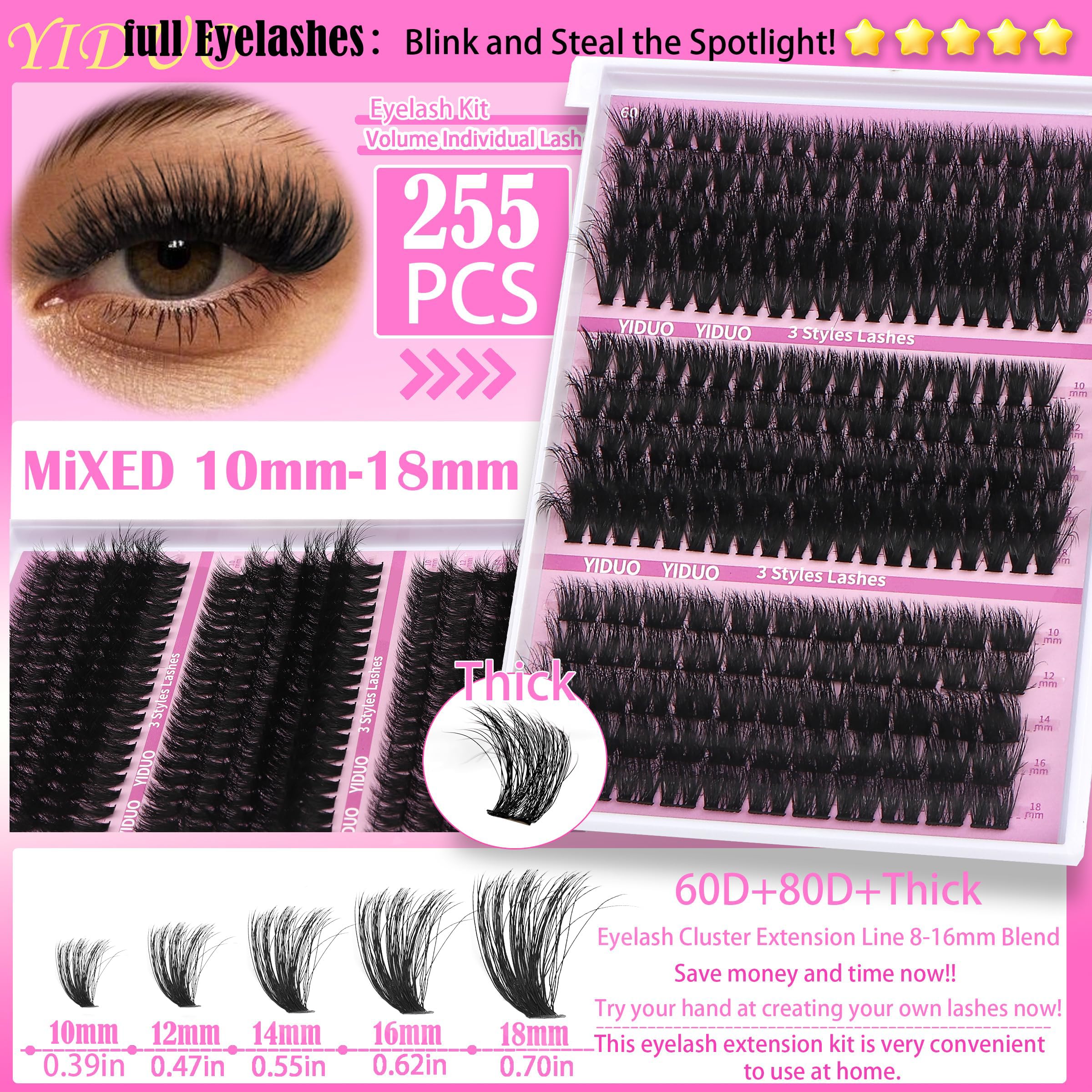 YIDUO spread of 9–18mm clusters showing length variety for custom looks