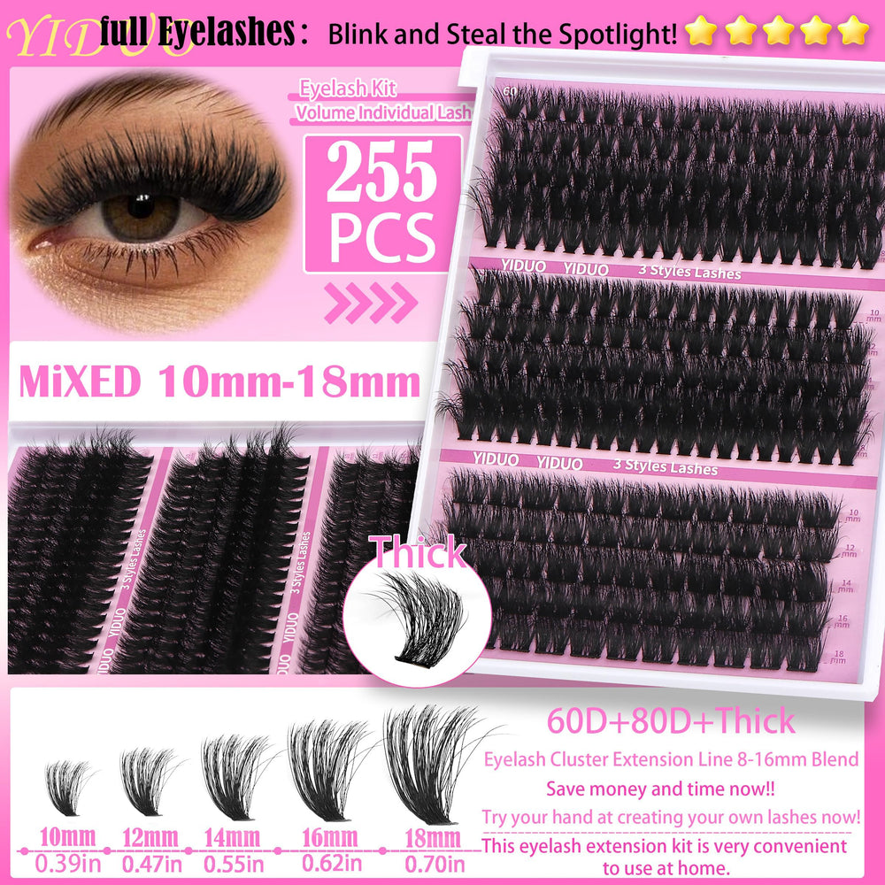YIDUO spread of 9–18mm clusters showing length variety for custom looks