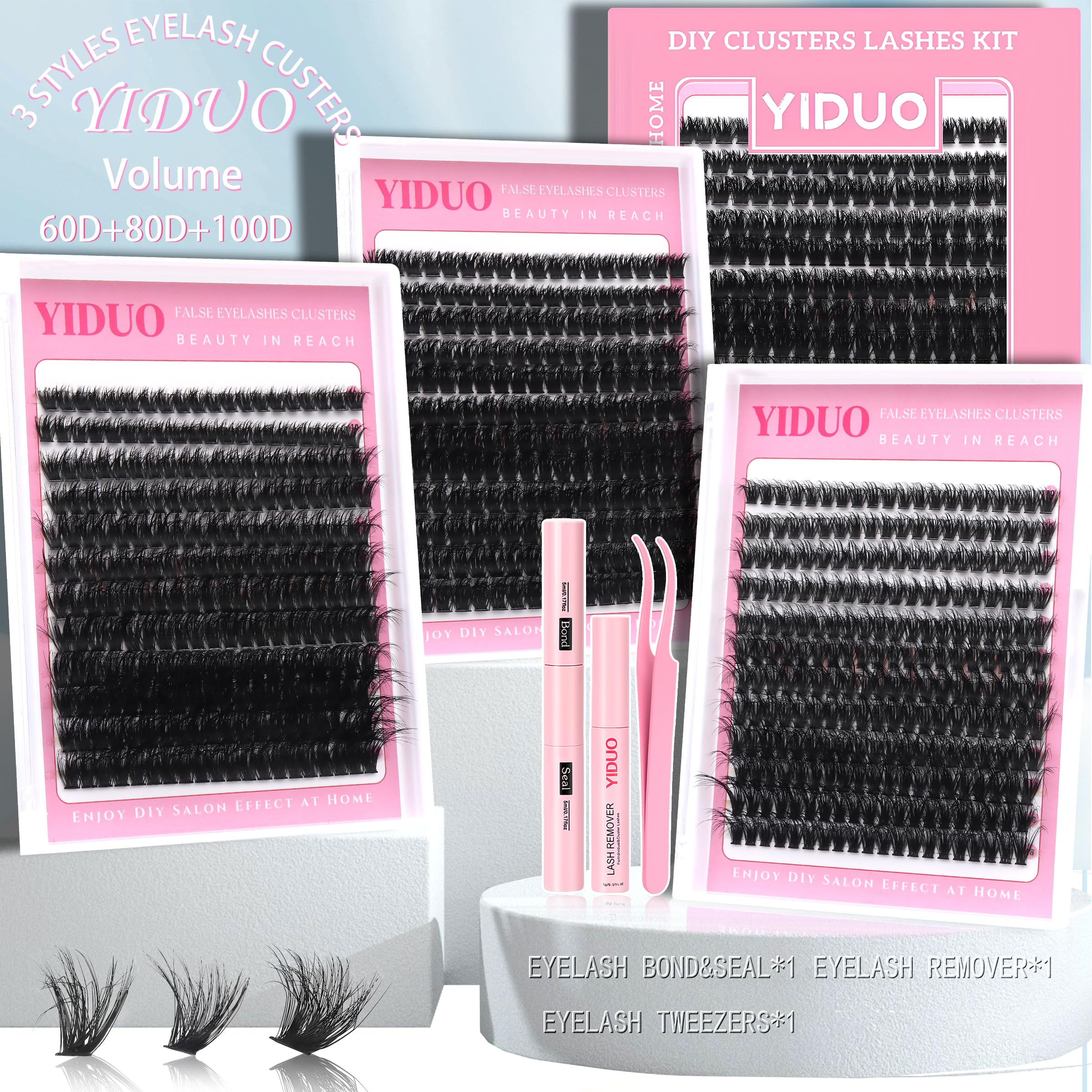 YIDUO flat lay of all components conveying a month supply of lashes