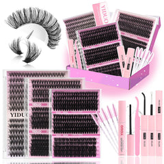 YIDUO front packaging showing full cluster lashes kit benefiting easy selection