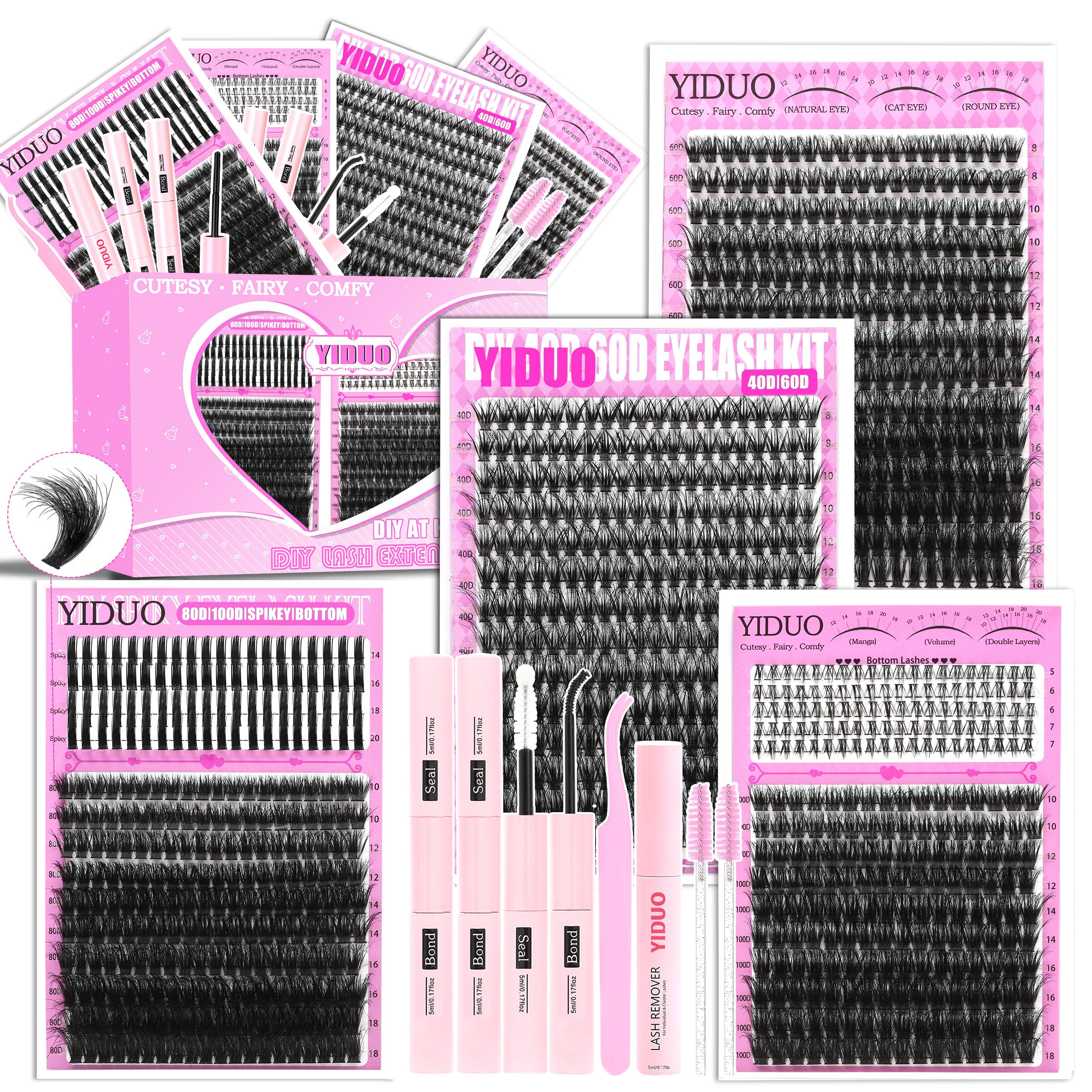 YIDUO front packaging showing full 1000-piece lash kit for versatile styling