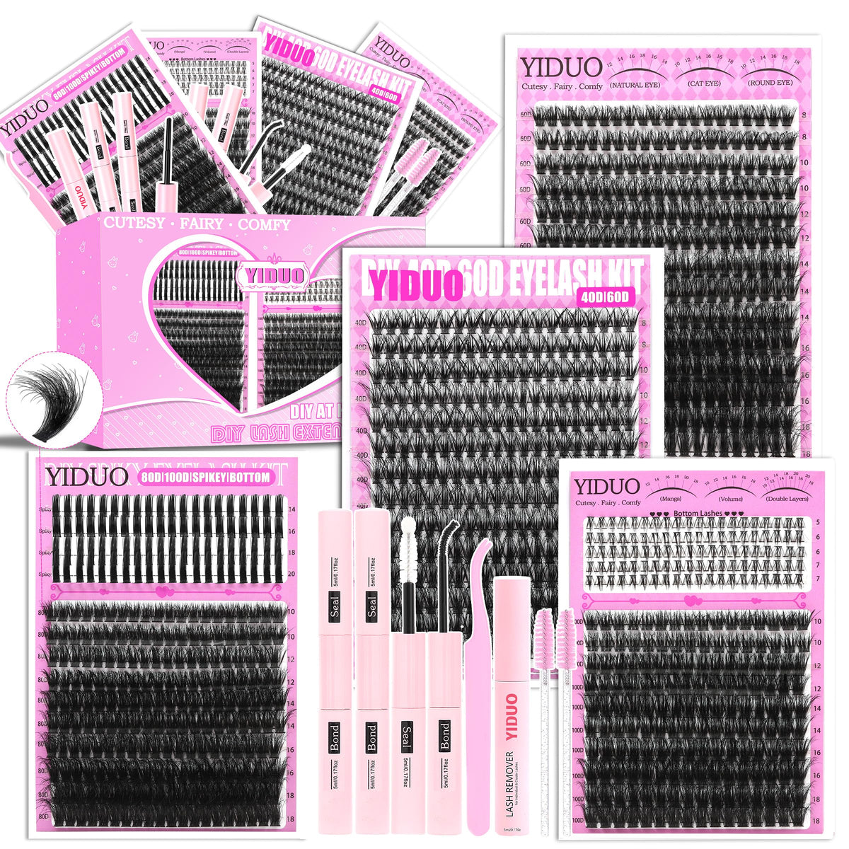 YIDUO front packaging showing full 1000-piece lash kit for versatile styling