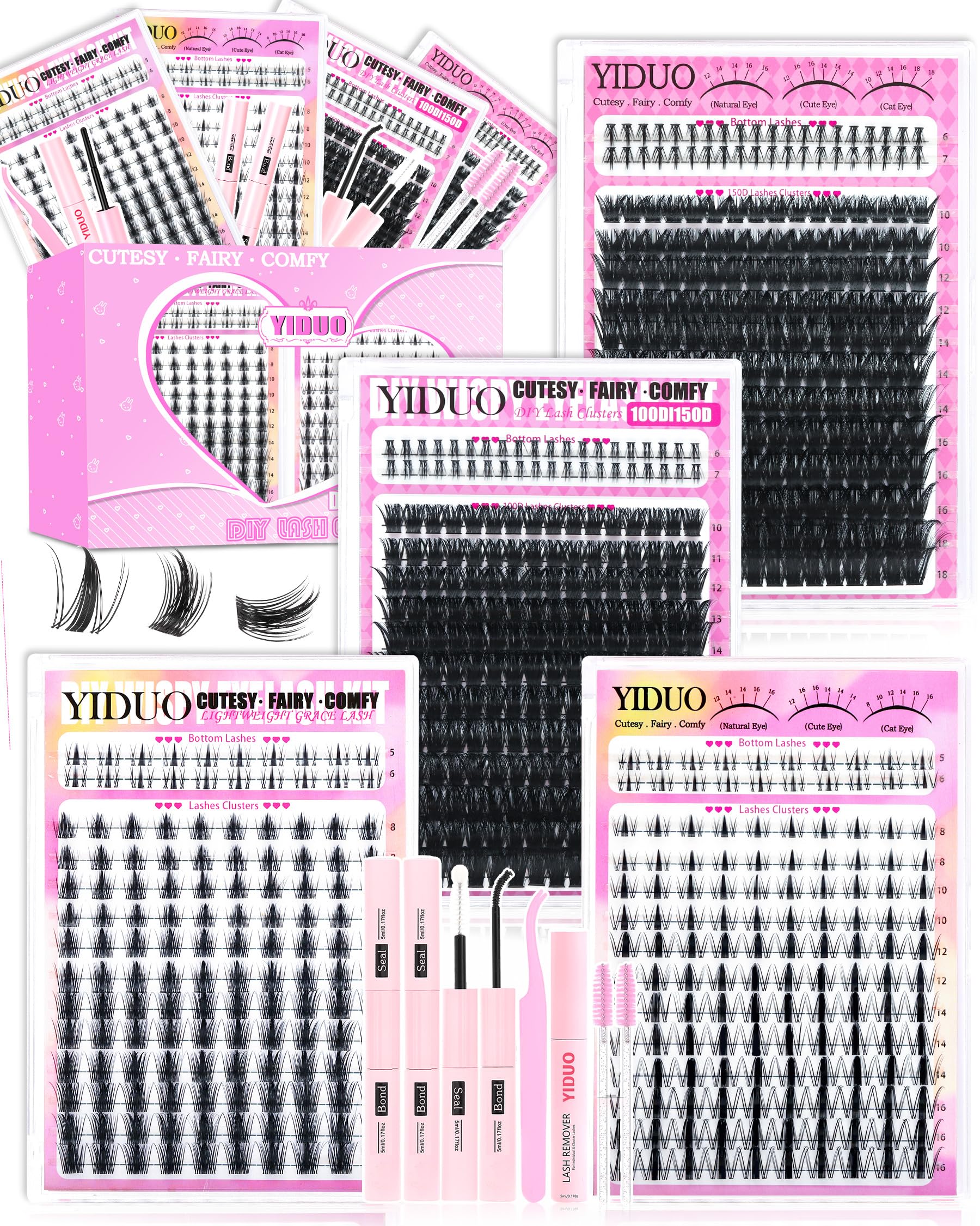 YIDUO front packaging showing complete 744-piece manga lash kit benefit quick styling