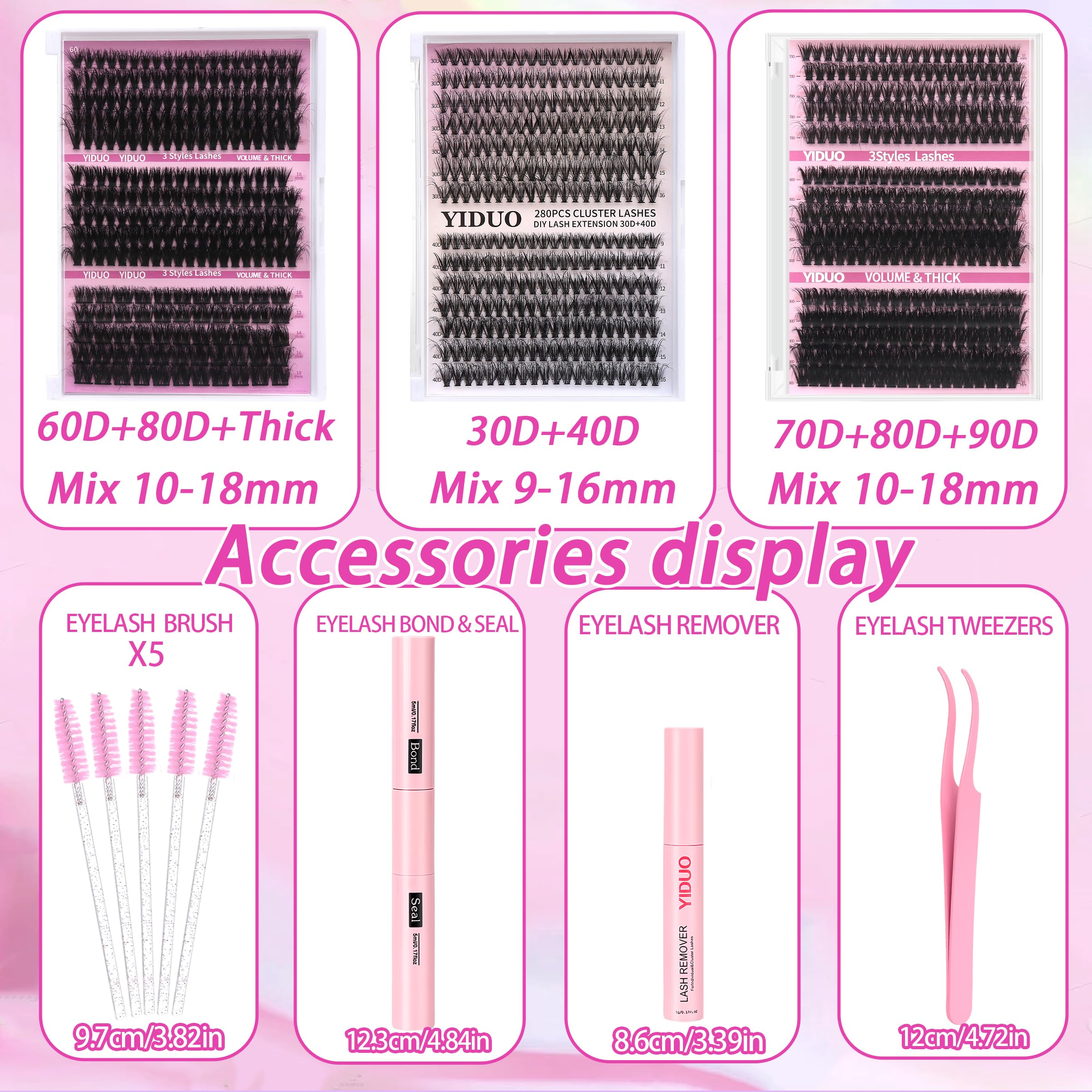 YIDUO kit contents laid out showing bond, remover, tweezers for complete routine
