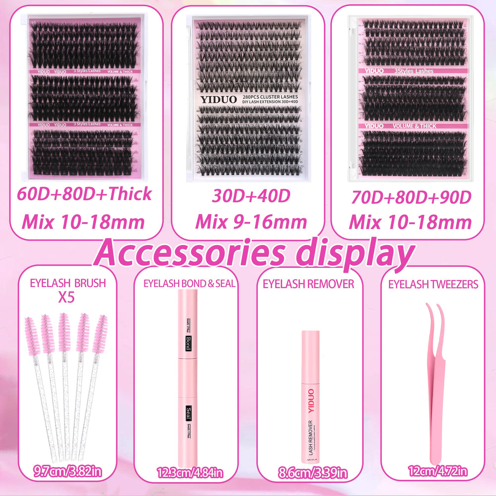 YIDUO kit contents laid out showing bond, remover, tweezers for complete routine