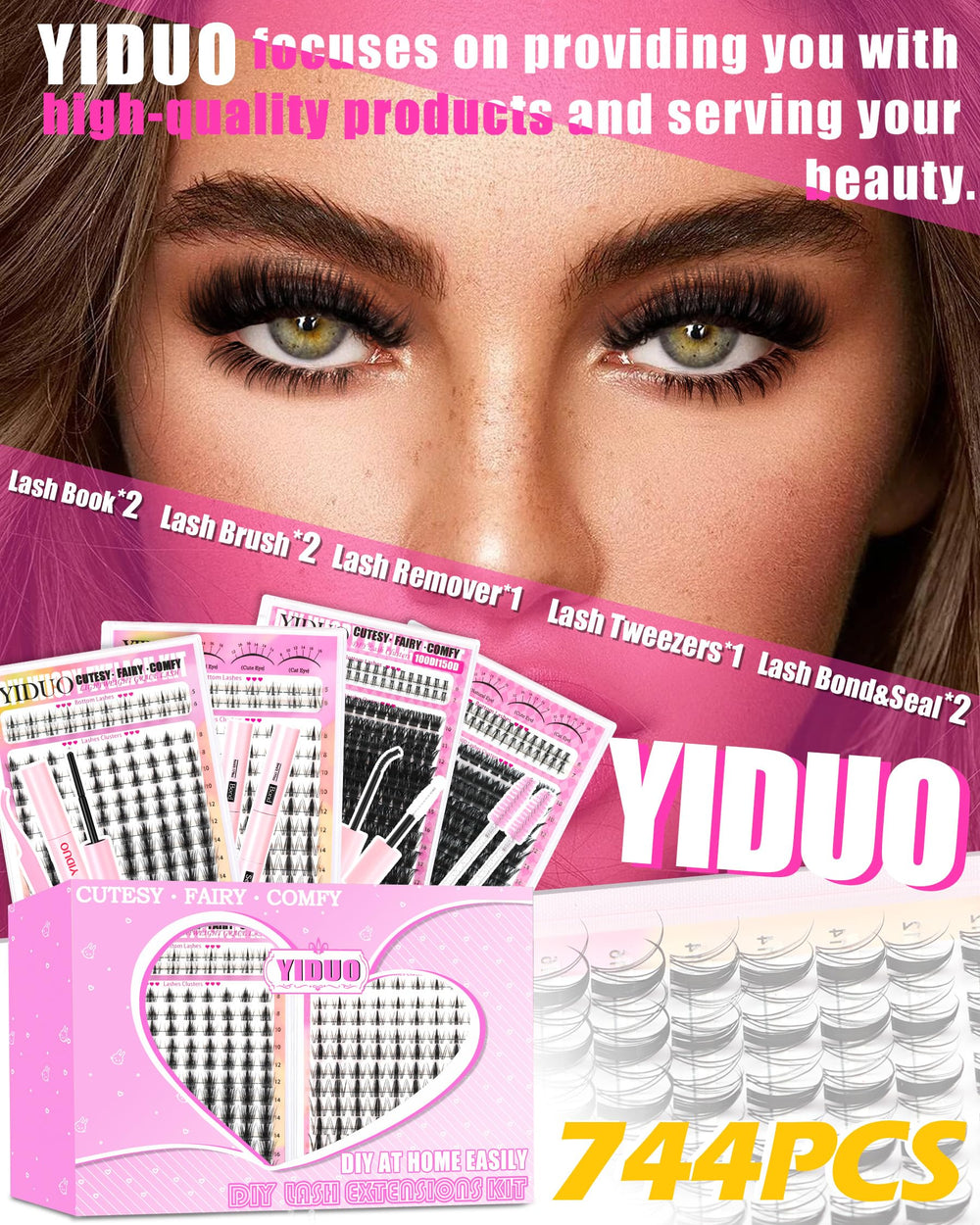 YIDUO lashes worn by model showing manga-inspired glossy drama and eye opening effect