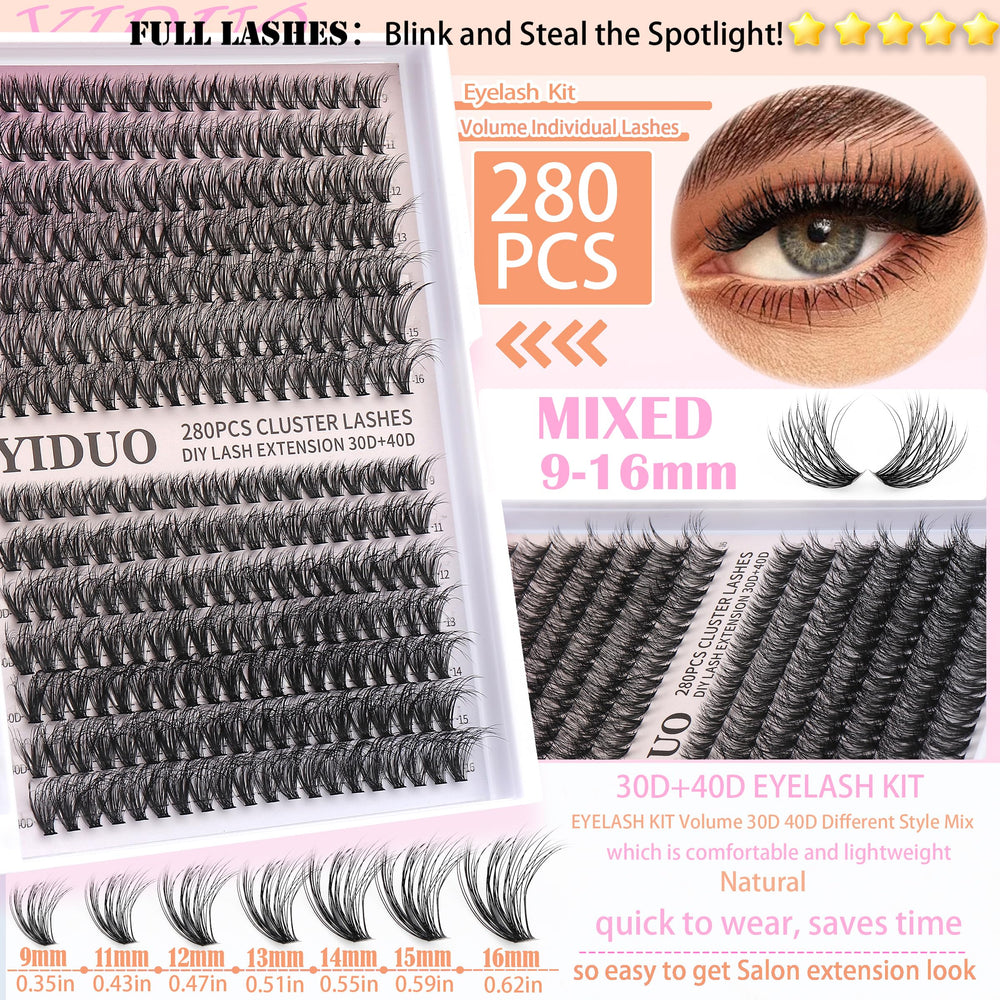 YIDUO wispy cluster lash applied on eye showing natural volumizing effect