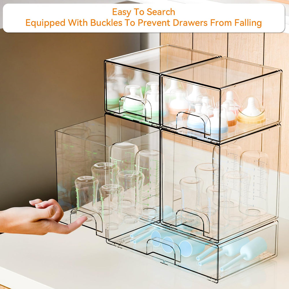 Yieach in-use with baby bottles and pump parts for organized feeding