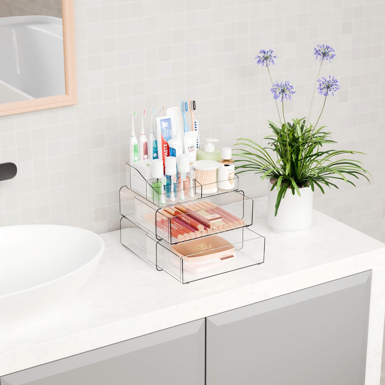 Yieach drawer pulled out exposing palettes and bottles for protected storage