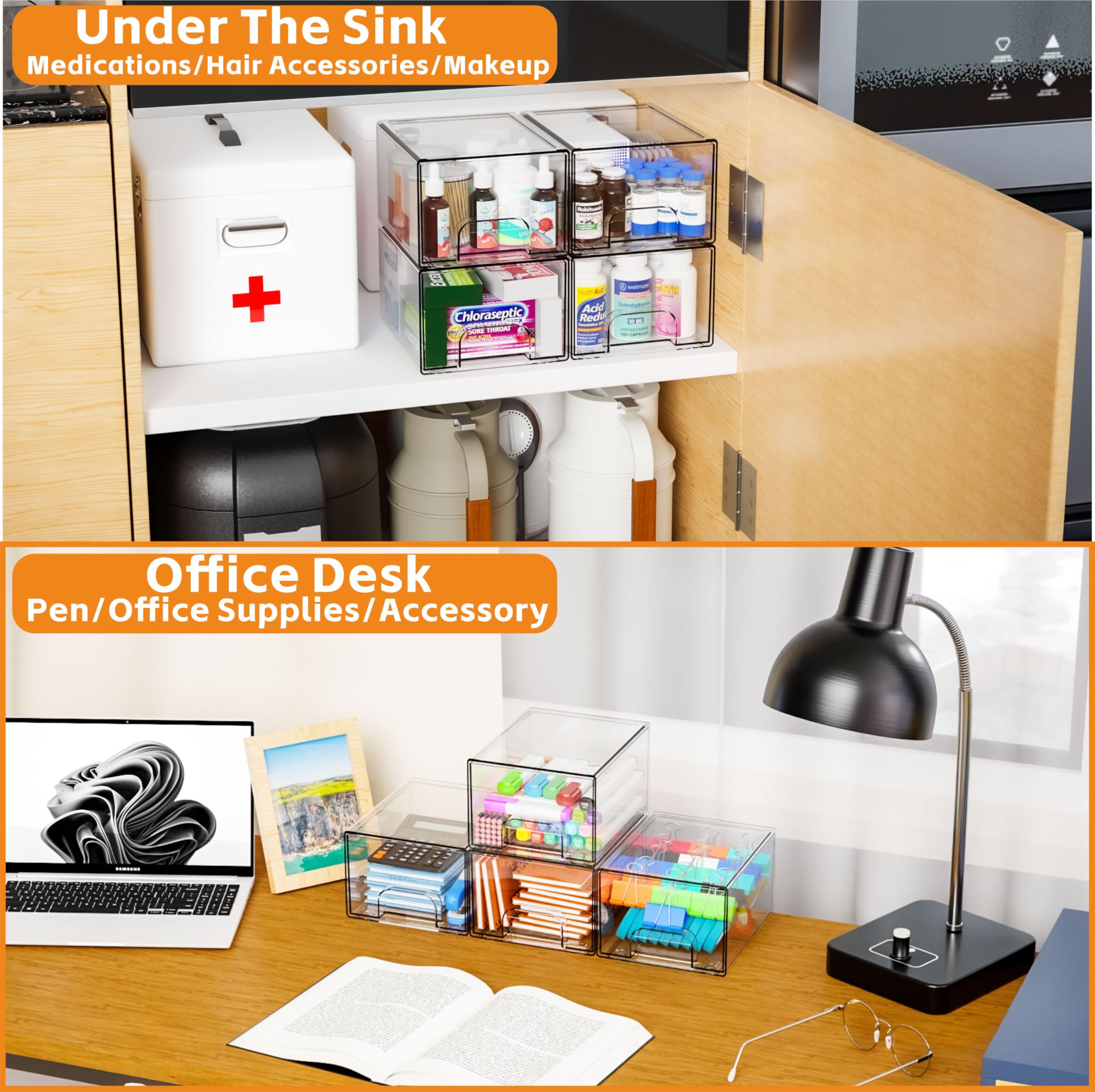 Yieach drawers inside cabinet demonstrating size and scale advantage