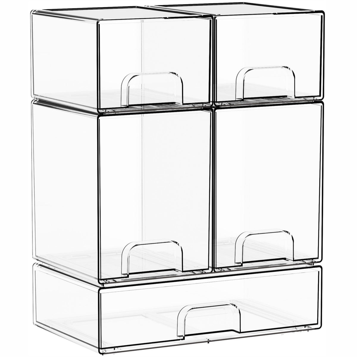 Yieach front view showing five transparent drawers and tidy storage benefit