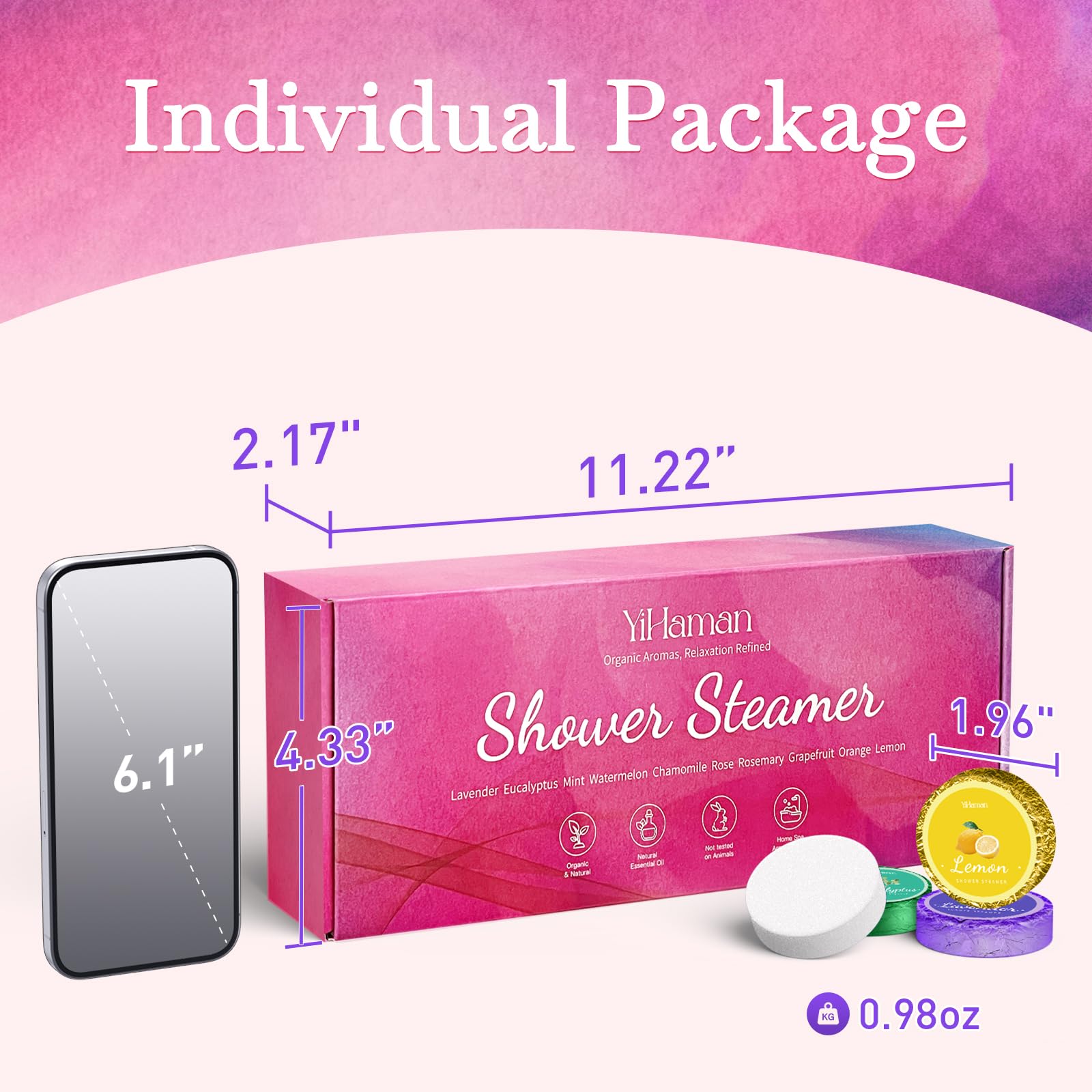 YiHaman shower steamer dissolving in steam demonstrating simple in-shower use