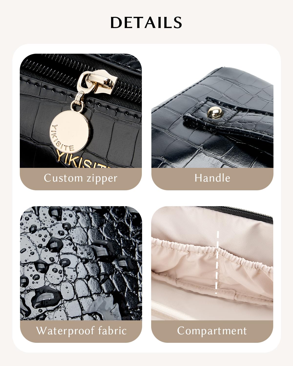 Yikisite side handle and zipper pull for comfortable carrying and secure closure