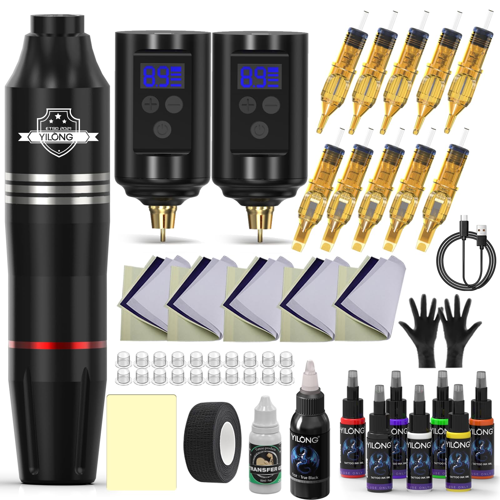 YILONG tattoo pen front view showing compact ergonomic design and portability