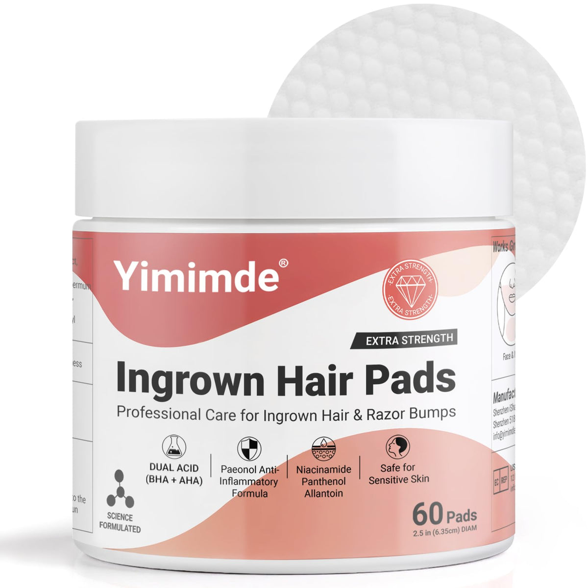 yimimde front packaging showing 60-count pads and product benefits