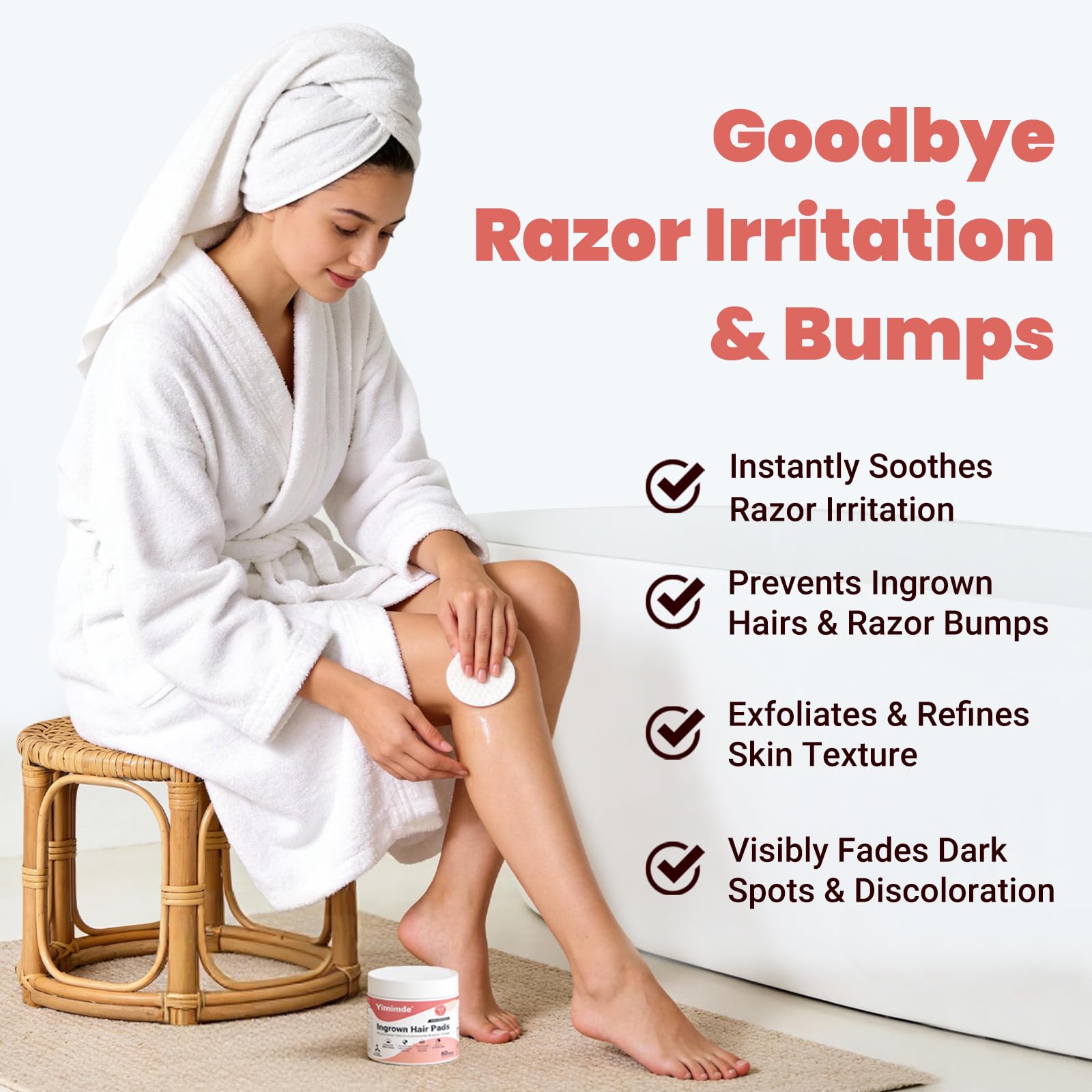 yimimde pad in use on bikini area reducing bumps and soothing skin